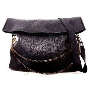 AMPERSAND AS APOSTROPHE BLACK BUFFALO GENUINE LEATHER TOTE SHOULDER BAG HANDBAG